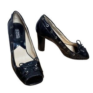 Michael Michael Kors Black Patent Leather Peep Toe Heels